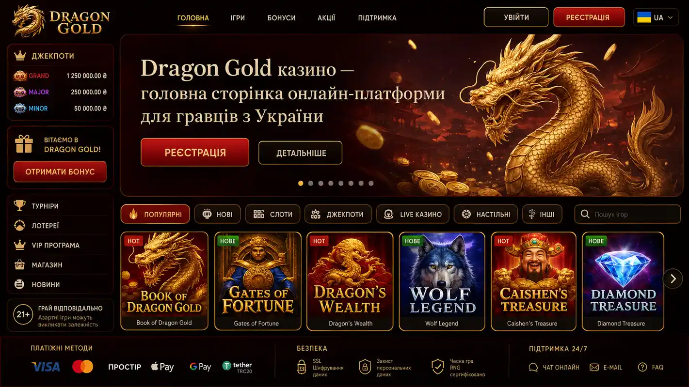 Dragon Gold казино &mdash; головна сторінка онлайн-платформи для гравців з України
